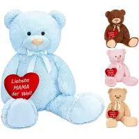 Ed Brubaker XXL Teddybär 100 cm Hellblau mit einem Liebste Mama der Welt Herz Stofftier Plüschtier Kuscheltier