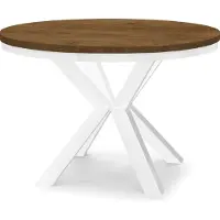 Dekori.Interiors Ausziehbarer runder Esstisch Weiß RAL 90/190 cm, Eiche Lefkas mit Ring-Gestell und massiven Buchenholzbeinen – Loft, rustikal