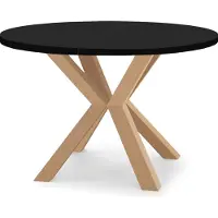 Dekori.Interiors Ausziehbarer runder Esstisch Schwarz RAL 120/220 cm mit massiven Buchenholzbeinen in Buche Natur – Loft, rustikal