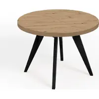 Dekori.Interiors Runder ausziehbarer Esstisch Schwarz LORA 100/200 cm, Eiche Artisan mit Buchenholzgestell – Skandi, Loft