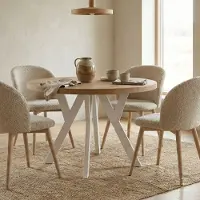 Dekori.Interiors Runder Esstisch Weiß PERO 120/220 cm ausziehbar, Eiche Craft Gold – Loft-Stil, skandinavisch