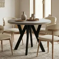 Dekori.Interiors Runder Esstisch Kaschmir PERO 110/160 cm ausziehbar mit schwarzem Gestell – Loft-Stil, skandinavisch