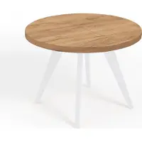 Dekori.Interiors Runder ausziehbarer Esstisch Weiß LORA 120/220 cm, Eiche Craft Golden mit Buchenholzgestell – Skandi, Loft