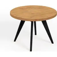 Dekori.Interiors Runder ausziehbarer Esstisch Schwarz LORA 90/140 cm, Eiche Lancelot mit Buchenholzgestell – Skandi, Loft