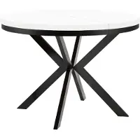 Dekori.Interiors Runder Esstisch Weiß ENDIK 100/150 cm ausziehbar mit schwarzem Ring-Gestell – Industrial, Loft