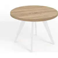 Dekori.Interiors Runder ausziehbarer Esstisch Weiß LORA 90/190 cm, Eiche Sonoma mit Buchenholzgestell – Skandi, Loft