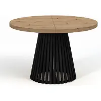 Dekori.Interiors Runder Esstisch Schwarz DOVER 90/140 cm ausziehbar für Esszimmer, Eiche Artisan mit Lamellen – Industrial/Loft