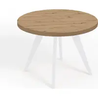 Dekori.Interiors Runder ausziehbarer Esstisch Weiß LORA 90/140 cm, Eiche Artisan mit Buchenholzgestell – Skandi, Loft