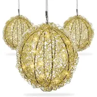 Gartenpirat 3er Set Drahtkugel Gold 30 cm 80 LED warmweiß Timer-Funktion Ganzjahresbeleuchtung Dekokugel