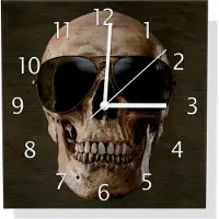 Wallario Design Wanduhr Totenschädel mit cooler Sonnenbrille aus Aluverbund, Größe 30 x 30 cm