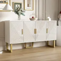 STILVORA Sideboard mit hochglänzenden Türen,Aufwahrungsschrank Kommode mit goldenen Griffen,Beistellschrank mit verstellbare Regale,Weiß
