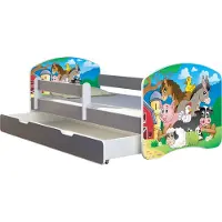 ACMA Jugendbett Kinderbett Junior-Bett Komplett-Set mit Matratze Lattenrost und Rausfallschutz Grau 34 Farm 160x80 + Bettkasten