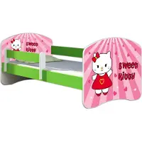 ACMA Jugendbett Kinderbett Junior-Bett Komplett-Set mit Matratze Lattenrost und Rausfallschutz Grün 15 Sweet Kitty 140x70