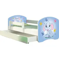 ACMA Jugendbett Kinderbett Junior-Bett Komplett-Set mit Matratze Lattenrost und Rausfallschutz Weiß 26 Elefant 160x80 + Bettkasten