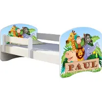 ACMA Jugendbett Kinderbett Junior-Bett Komplett-Set mit Matratze Lattenrost und Rausfallschutz Weiß 02 Animals Name 180x80
