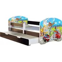 ACMA Jugendbett Kinderbett Junior-Bett Komplett-Set mit Matratze Lattenrost und Rausfallschutz Wenge 36 Feuerwehr 180x80 + Bettkasten