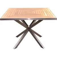 Lestix International Designer Essgruppe Tisch Andalo + 4 Stühle Lavarone Teakholz Edelstahl - Tischplatte: 100 x 100 cm