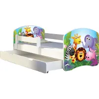 ACMA Jugendbett Kinderbett Junior-Bett Komplett-Set mit Matratze Lattenrost und Rausfallschutz Weiß 01 Zoo 160x80 + Bettkasten