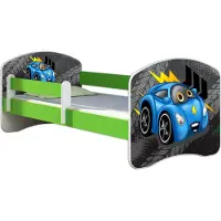 ACMA Jugendbett Kinderbett Junior-Bett Komplett-Set mit Matratze Lattenrost und Rausfallschutz Grün 04 Rote Auto 180x80