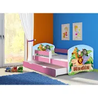 ACMA Jugendbett Kinderbett Junior-Bett Komplett-Set mit Matratze Lattenrost und Rausfallschutz Rosa 02 Animals Name 140x70 + Bettkasten