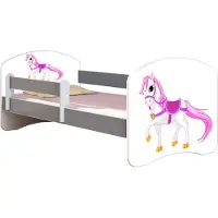 ACMA Jugendbett Kinderbett Junior-Bett Komplett-Set mit Matratze Lattenrost und Rausfallschutz Grau 43 Kleines Pferd 160x80