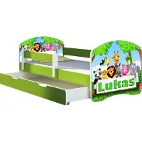 ACMA Jugendbett Kinderbett Junior-Bett Komplett-Set mit Matratze Lattenrost und Rausfallschutz Grün 01 Zoo Name 180x80 + Bettkasten