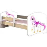 ACMA Jugendbett Kinderbett Junior-Bett Komplett-Set mit Matratze Lattenrost und Rausfallschutz Sonoma 43 Kleines Pferd 180x80