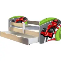 ACMA Jugendbett Kinderbett Junior-Bett Komplett-Set mit Matratze Lattenrost und Rausfallschutz Sonoma 06 Formel 1 140x70 + Bettkasten