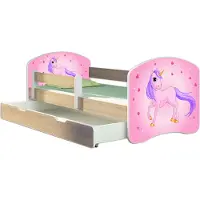 ACMA Jugendbett Kinderbett Junior-Bett Komplett-Set mit Matratze Lattenrost und Rausfallschutz Sonoma 17 Pony 160x80 + Bettkasten