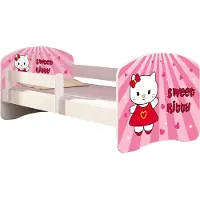 ACMA Jugendbett Kinderbett Junior-Bett Komplett-Set mit Matratze Lattenrost und Rausfallschutz Weiß 15 Sweet Kitty 160x80