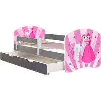 ACMA Jugendbett Kinderbett Junior-Bett Komplett-Set mit Matratze Lattenrost und Rausfallschutz Grau 08 Princess 140x70 + Bettkasten