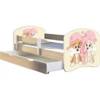 ACMA Jugendbett Kinderbett Junior-Bett Komplett-Set mit Matratze Lattenrost und Rausfallschutz Sonoma 12 Welpen 180x80 + Bettkasten