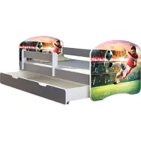 ACMA Jugendbett Kinderbett Junior-Bett Komplett-Set mit Matratze Lattenrost und Rausfallschutz Grau 37 Fußballer 2 160x80 + Bettkasten