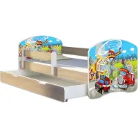 ACMA Jugendbett Kinderbett Junior-Bett Komplett-Set mit Matratze Lattenrost und Rausfallschutz Sonoma 36 Feuerwehr 160x80 + Bettkasten