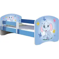 ACMA Jugendbett Kinderbett Junior-Bett Komplett-Set mit Matratze Lattenrost und Rausfallschutz Blau 26 Elefant 180x80