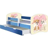 ACMA Jugendbett Kinderbett Junior-Bett Komplett-Set mit Matratze Lattenrost und Rausfallschutz Blau 12 Welpen 160x80 + Bettkasten