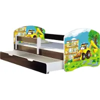 ACMA Jugendbett Kinderbett Junior-Bett Komplett-Set mit Matratze Lattenrost und Rausfallschutz Wenge 20 Bagger 180x80 + Bettkasten