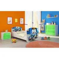 ACMA I Jugendbett Kinderbett Junior-Bett Komplett-Set mit Matratze Lattenrost Weiß 38 Polizei 140x70