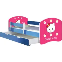 ACMA Jugendbett Kinderbett Junior-Bett Komplett-Set mit Matratze Lattenrost und Rausfallschutz Blau 16 Sweet Kitty 2 180x80 + Bettkasten