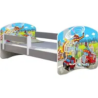 ACMA Jugendbett Kinderbett Junior-Bett Komplett-Set mit Matratze Lattenrost und Rausfallschutz Grau 36 Feuerwehr 160x80