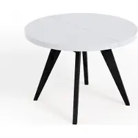 Dekori.Interiors Runder ausziehbarer Esstisch Weiß LORA 100/200 cm mit schwarzem Buchenholzgestell – Skandi, Loft