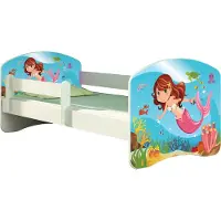 ACMA Jugendbett Kinderbett Junior-Bett Komplett-Set mit Matratze Lattenrost und Rausfallschutz Weiß 09 Meerjungfrau 180x80