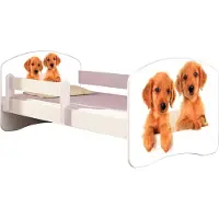 ACMA Jugendbett Kinderbett Junior-Bett Komplett-Set mit Matratze Lattenrost und Rausfallschutz Weiß 39 Welpen 180x80