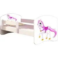 ACMA Jugendbett Kinderbett Junior-Bett Komplett-Set mit Matratze Lattenrost und Rausfallschutz Weiß 43 Kleines Pferd 160x80