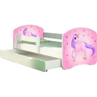 ACMA Jugendbett Kinderbett Junior-Bett Komplett-Set mit Matratze Lattenrost und Rausfallschutz Weiß 17 Pony 180x80 + Bettkasten