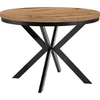 Dekori.Interiors Runder Esstisch Schwarz ENDIK 100/200 cm ausziehbar, Eiche Wotan mit Ring-Gestell – Industrial, Loft