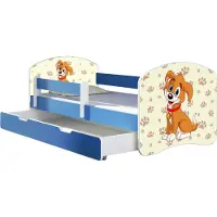 ACMA Jugendbett Kinderbett Junior-Bett Komplett-Set mit Matratze Lattenrost und Rausfallschutz Blau 11 Welpe 140x70 + Bettkasten