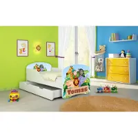 ACMA I Jugendbett Kinderbett Junior-Bett Komplett-Set mit Matratze Lattenrost Weiß 02 Animals Name 180x80 + Bettkasten