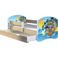 ACMA Jugendbett Kinderbett Junior-Bett Komplett-Set mit Matratze Lattenrost und Rausfallschutz Sonoma 21 Piraten 180x80 + Bettkasten