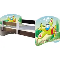 ACMA Jugendbett Kinderbett Junior-Bett Komplett-Set mit Matratze Lattenrost und Rausfallschutz Wenge 29 Flugzeug 180x80